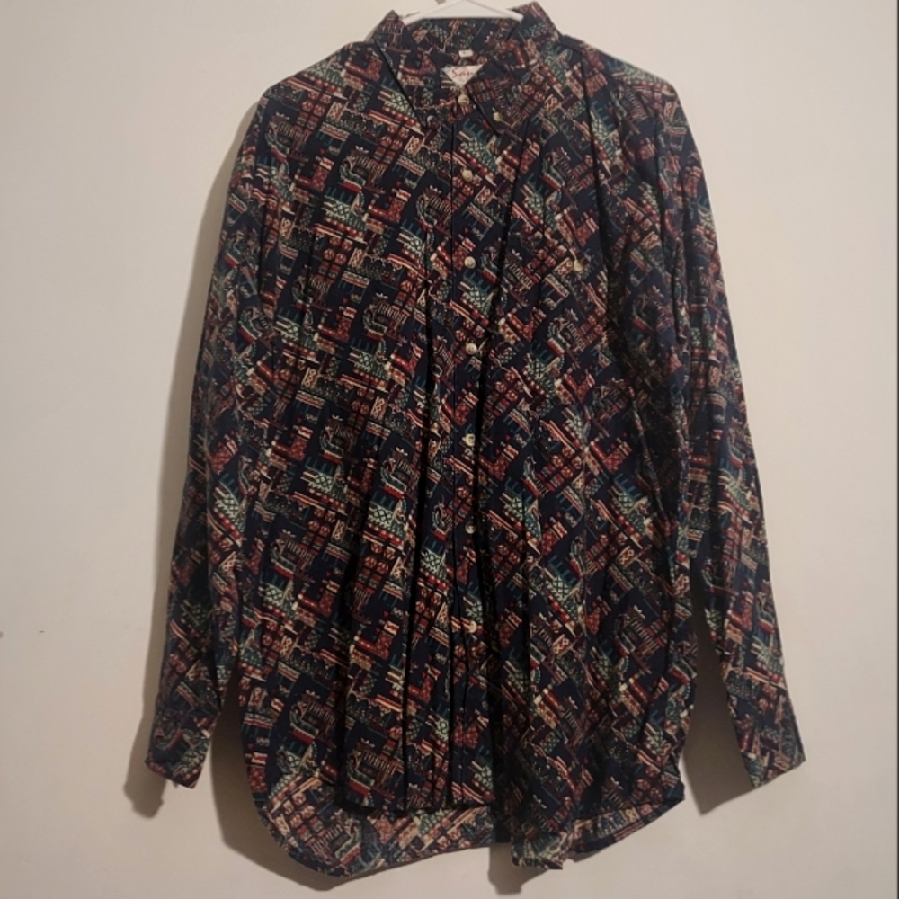 Men's vintage 1990's Sauce by Berne psychedelic tribal button down shirt